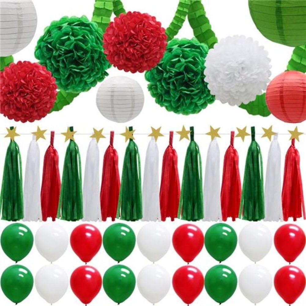 43pcs Party DecorationsSet,Paper Lanterns Balloons Tassels Hanging GarlandBanner
